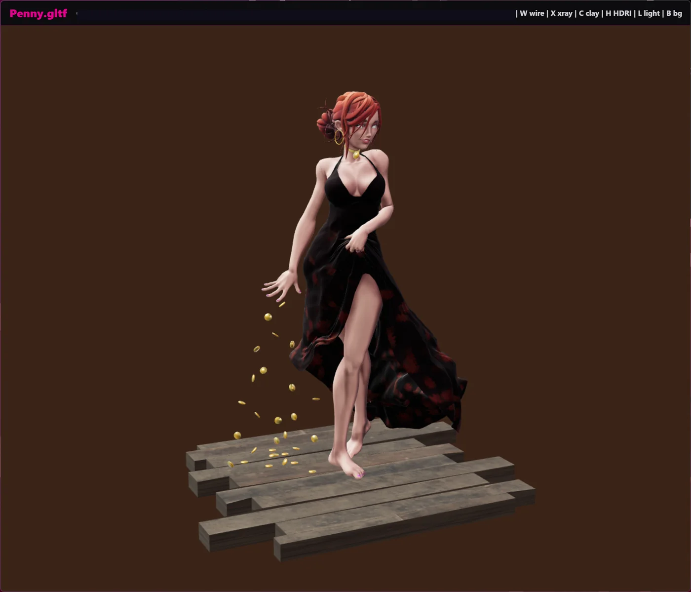 3D Viewer showing a character model against a simple brown background
