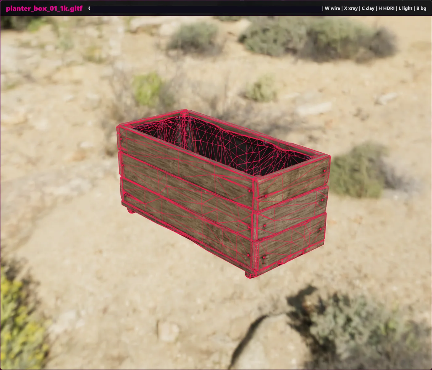 3D Viewer showing a planter box model with a wireframe overlay