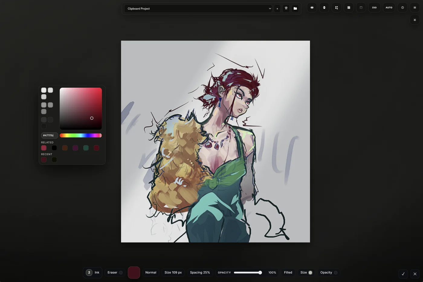 Paint Studio sketch workspace with color controls